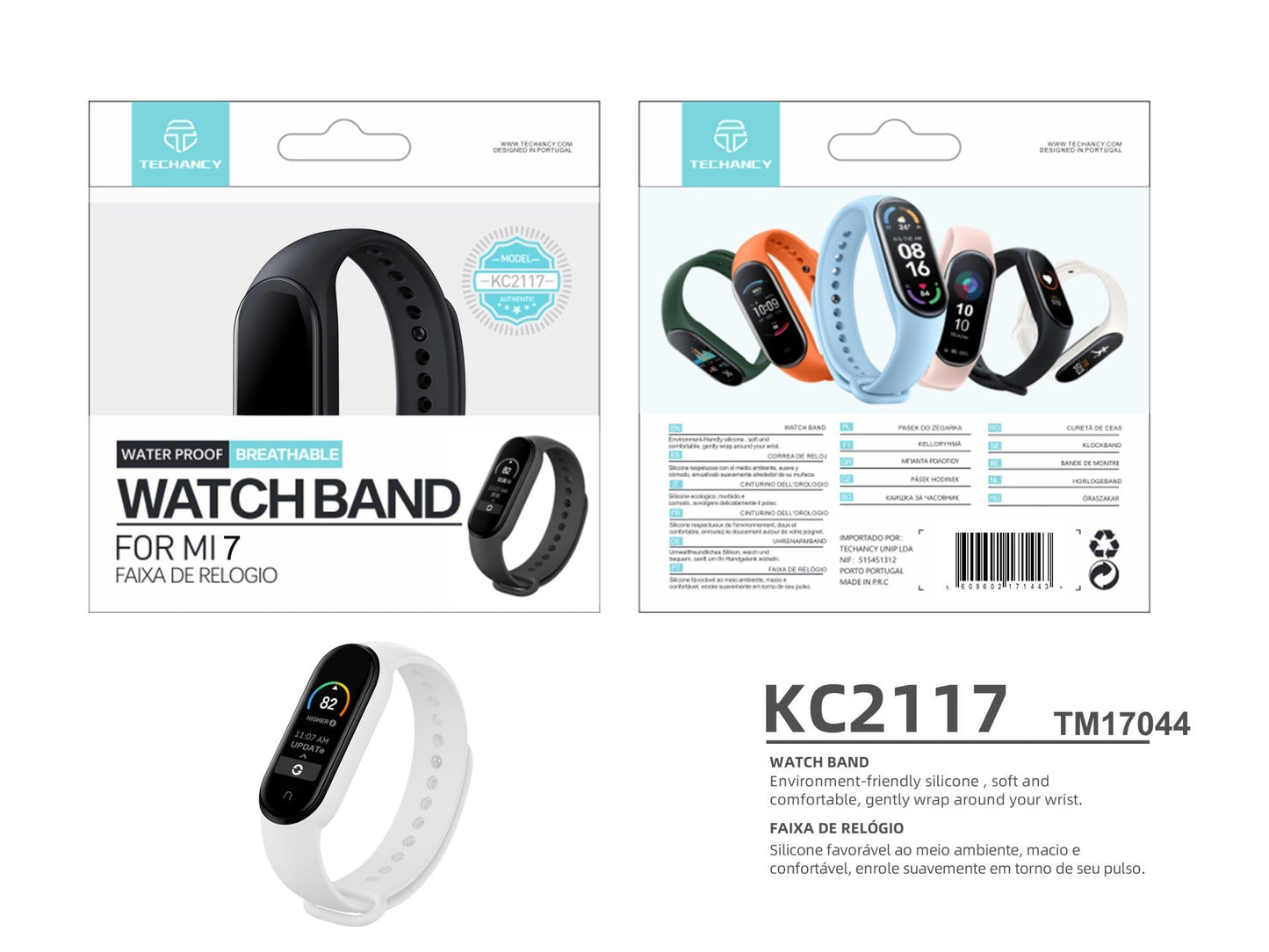 Techancy Pulseira De Silicone Branca KC2107, Compatível Com A Mi7 Smart Band, Material De Silicone, Macio E Confortável.