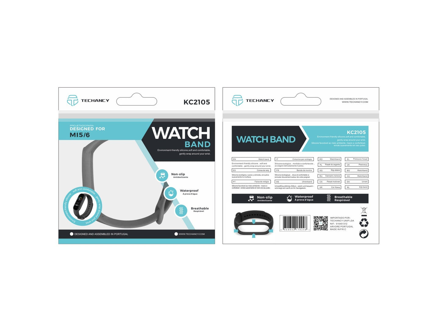 Techancy Bracelete De Silicone Cinzenta KC2105, Compatível Com A Mi5/6 Smart Band, Material De Silicone, Macio E Confortável.