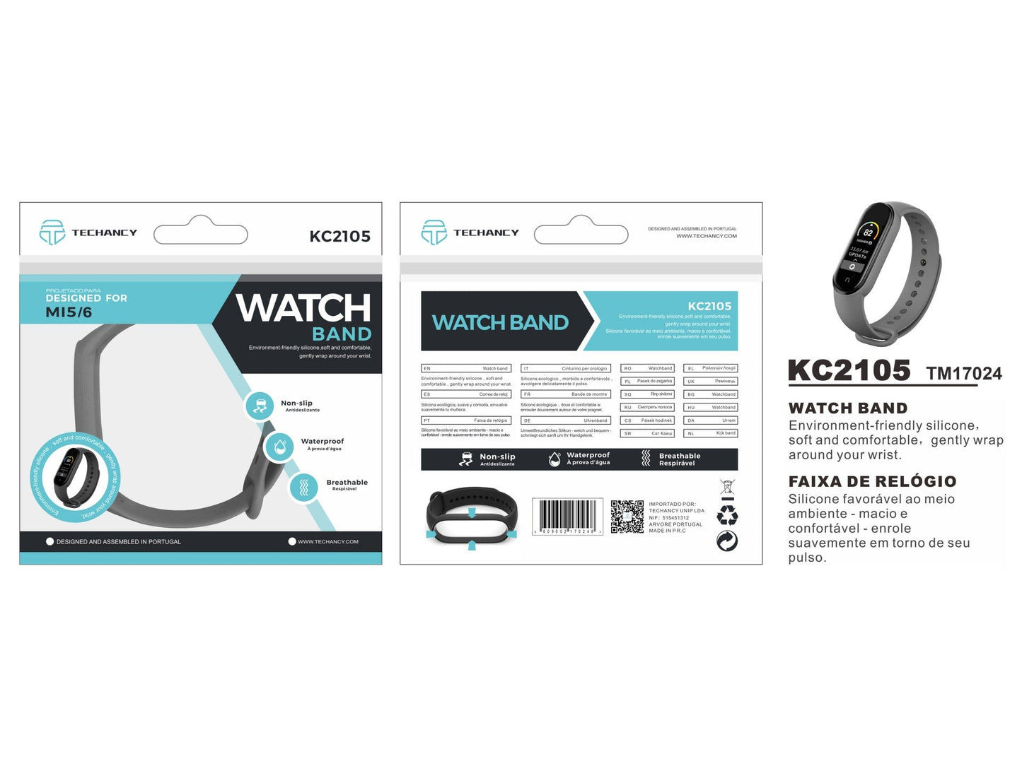 Techancy Bracelete De Silicone Cinzenta KC2105, Compatível Com A Mi5/6 Smart Band, Material De Silicone, Macio E Confortável.