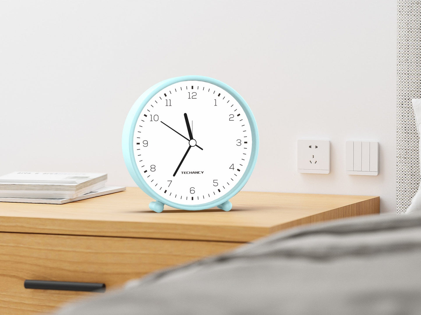 Techancy Mini despertador de mesa ME2624 silencioso números grandes espelho HD corpo ABS portátil para quarto e secretária cor azul