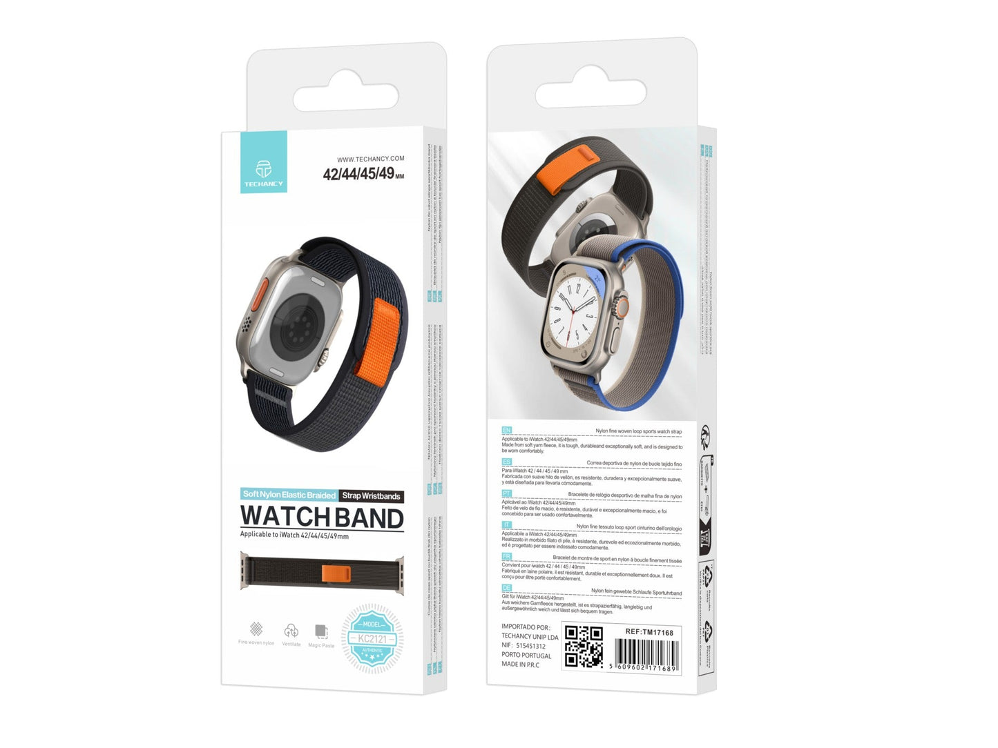 Techancy Faixa Desportiva Cinzenta KC2121, Compatível Com Apple Watch Ultra 42 Mm/44 Mm/45 Mm/49 Mm, Nylon E Velcro, Fecho Ajustável.